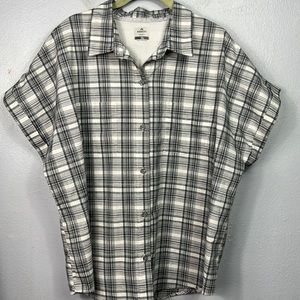 Ridgecut Toughwear Gray & White Plaid Button Front Cap Sleeve Shirt XL